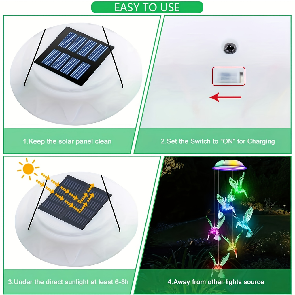 Solar Hummingbird Butterfly Pendant Light 6 LED Color, for Garden, Pathway and Patio Lighting — image 11