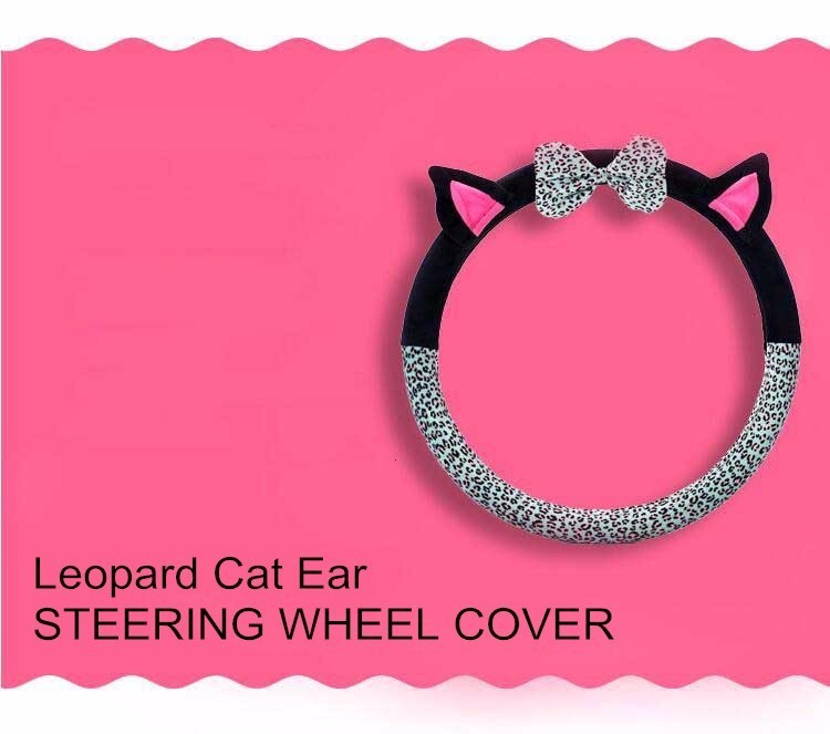 Cute Cat Ear Steering Wheel Cover Short Plush