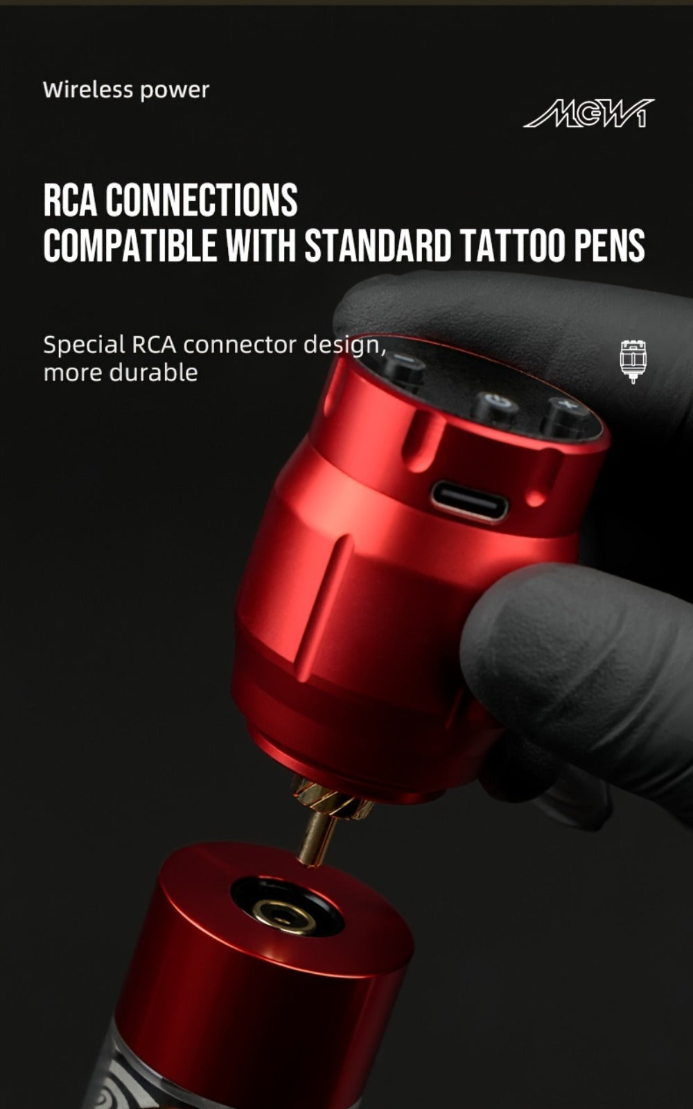 MC-W1 Rechargeable RCA Tattoo Power Supply with LED Display in Golden, Black, Red or Silvery — image 20