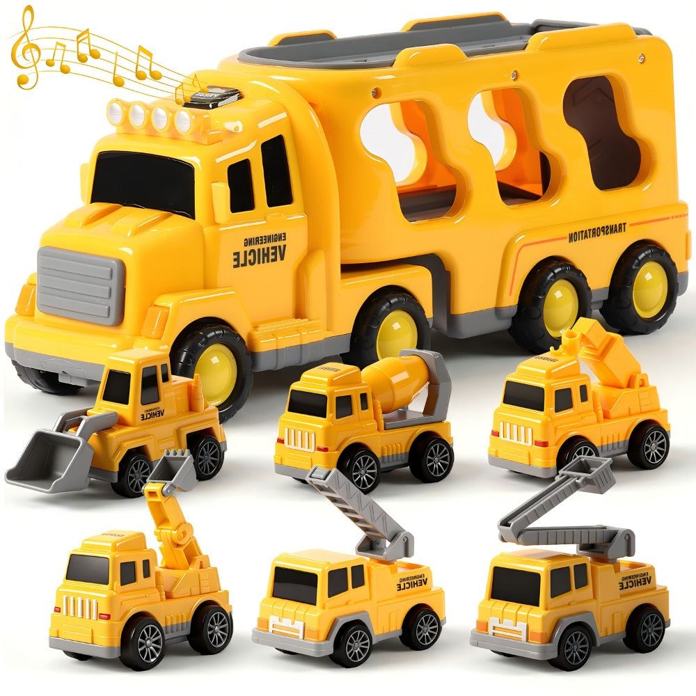 7-in-1 Kids Car Toy Set 7pcs with Playmat, Large Vehicle + 6 Mini Cars Ambulance Police Fire Truck Engineering — image 1