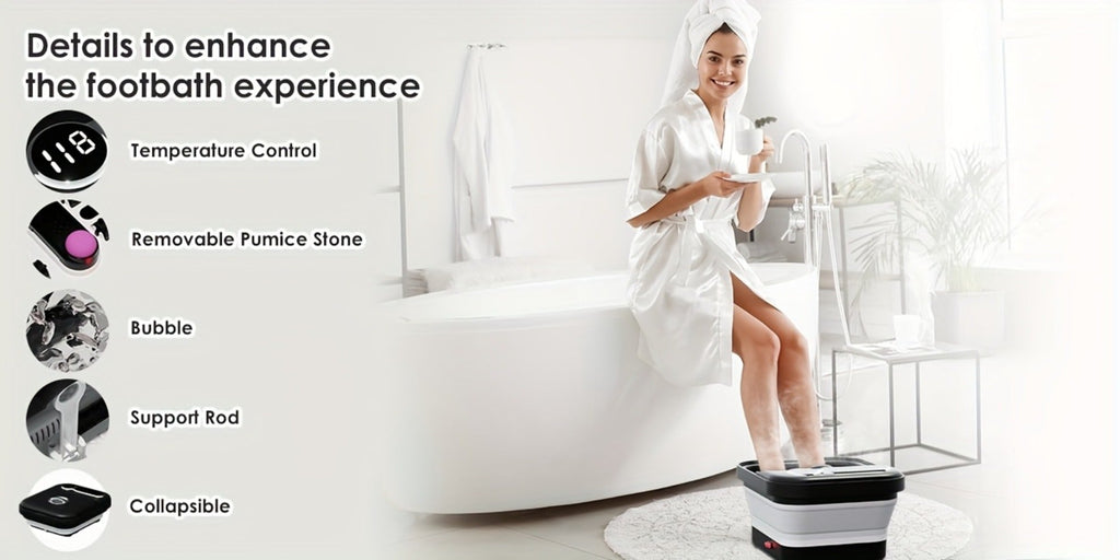Foot Spa Massager Collapsible with Heater & Temperature Control – Foot Bath with Bubbles, 6 Massage Rollers, Vibration — imag