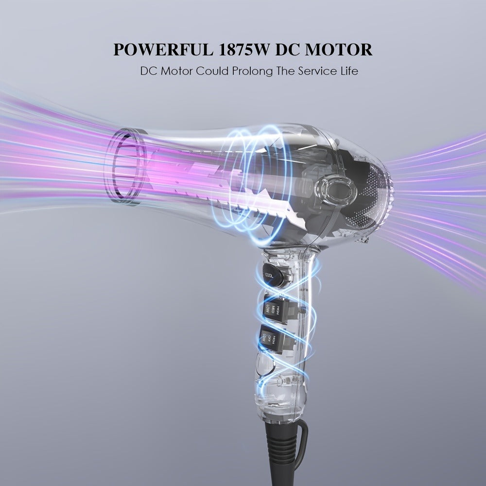 1875W Ionic Hair Dryer with Diffuser Concentrator Comb Nozzle – Professional Blow Dryer DC Motor 3 Heat 2 Speed Cool Shot Ant