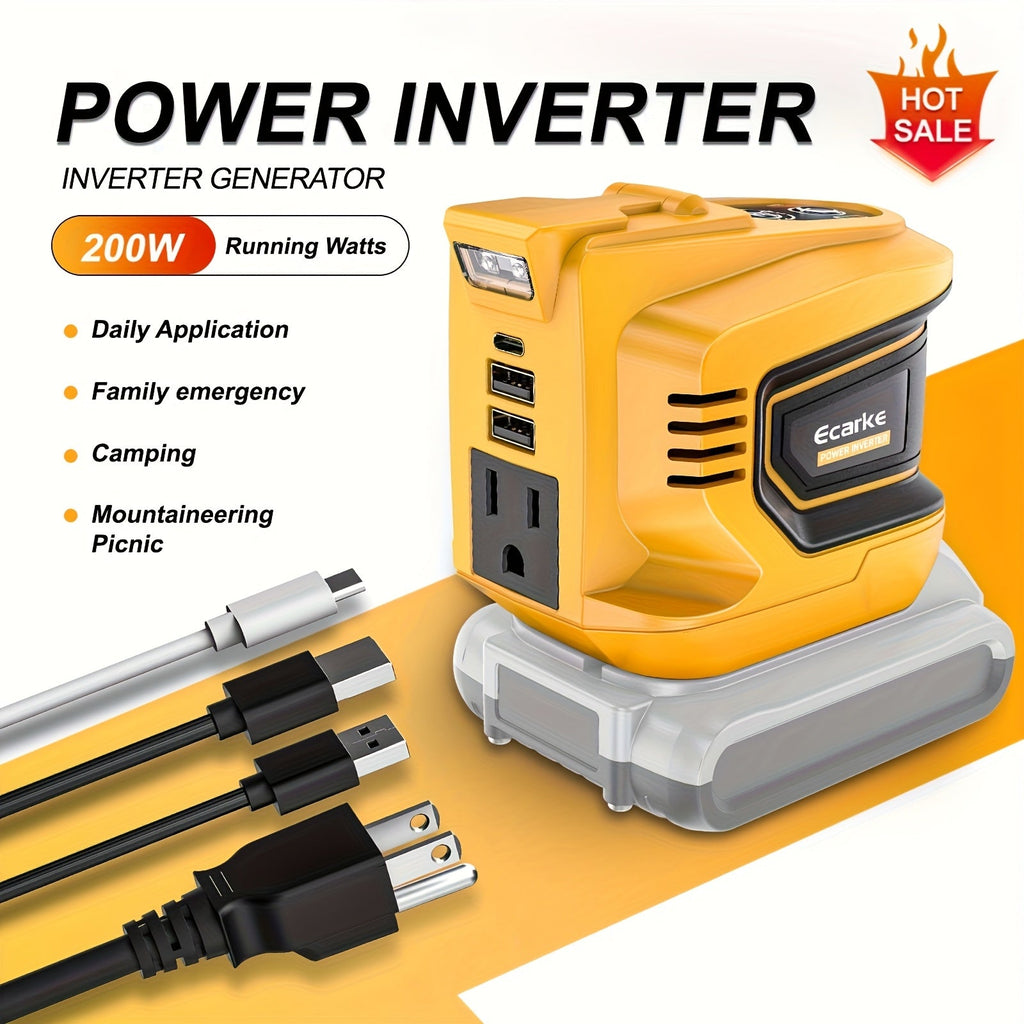 Battery Inverter for Dewalt 20V & 18V - 200W/350W/550W DC to AC 110V, USB, Type-C & AC Outlet, LED Work Light — image 4