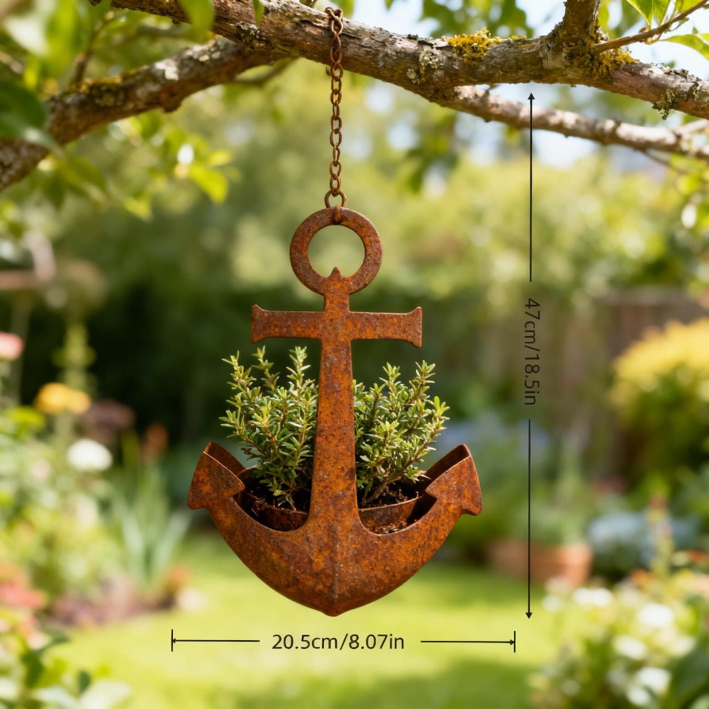 Metal Wall Hanging Planter – Rustic Anchor Plant Holder Nautical Garden Decor Iron Pot 2pcs — image 3