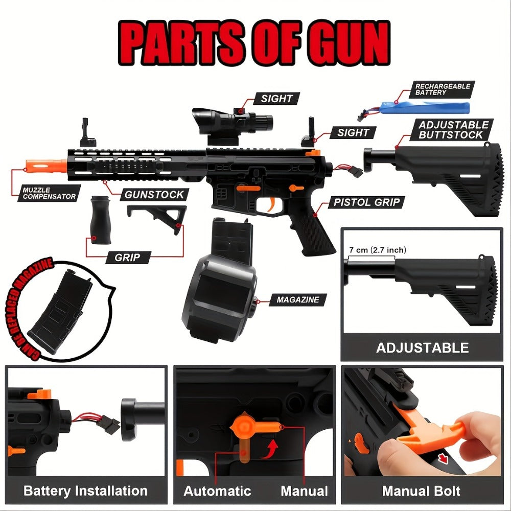 Rechargeable Electric Splash Ball Toy Gun, USB Rechargeable Outdoor Shooting Rifle for Kids Boys — image 4