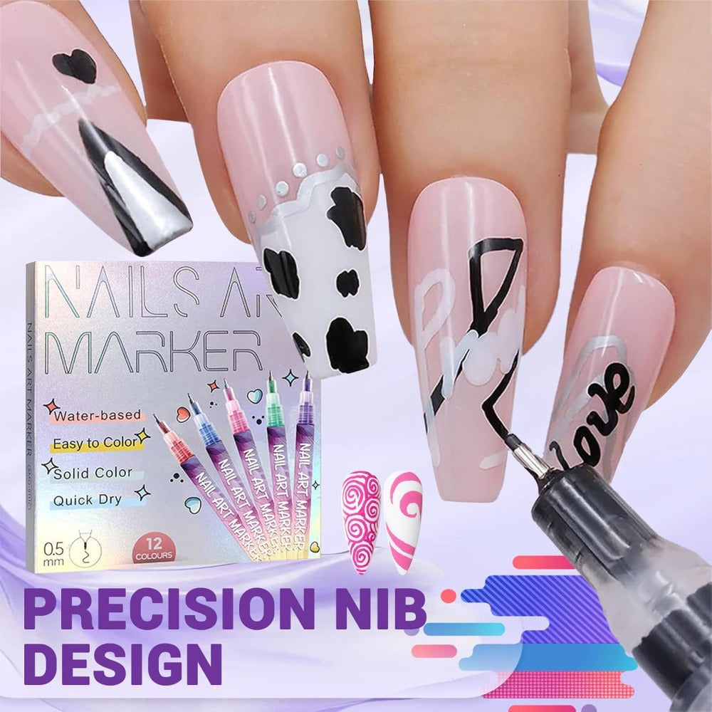 Nail Art Pens 12-Piece Water-Based Marker Set with 0.5mm Fine Tips for Lines and Small Decorative Details — image 2