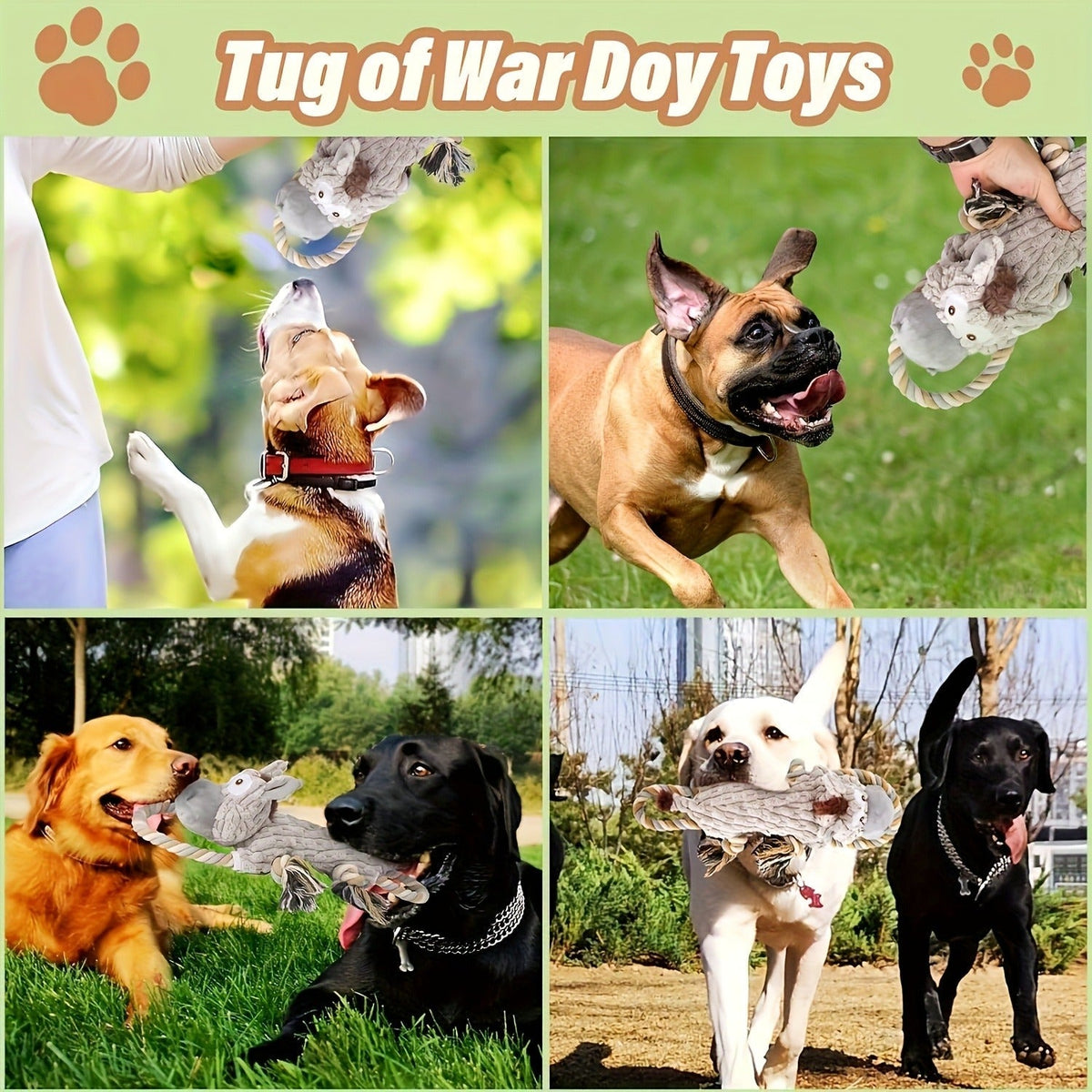Dog Toy Stretch Donkey Plush Squeaker with Elastic Body, Textured Surface and Rope Ends in Gray White — image 11