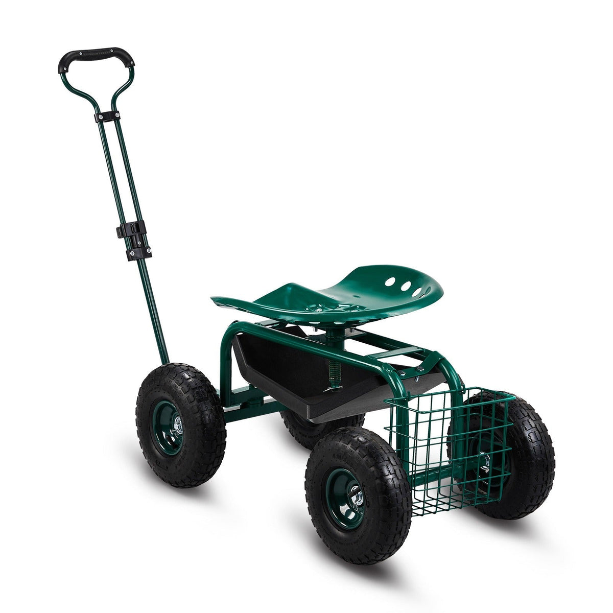 Rolling Garden Seat Cart, Backrest, Cushion, Telescopic Handle & Storage Basket, Steel Frame — image 12
