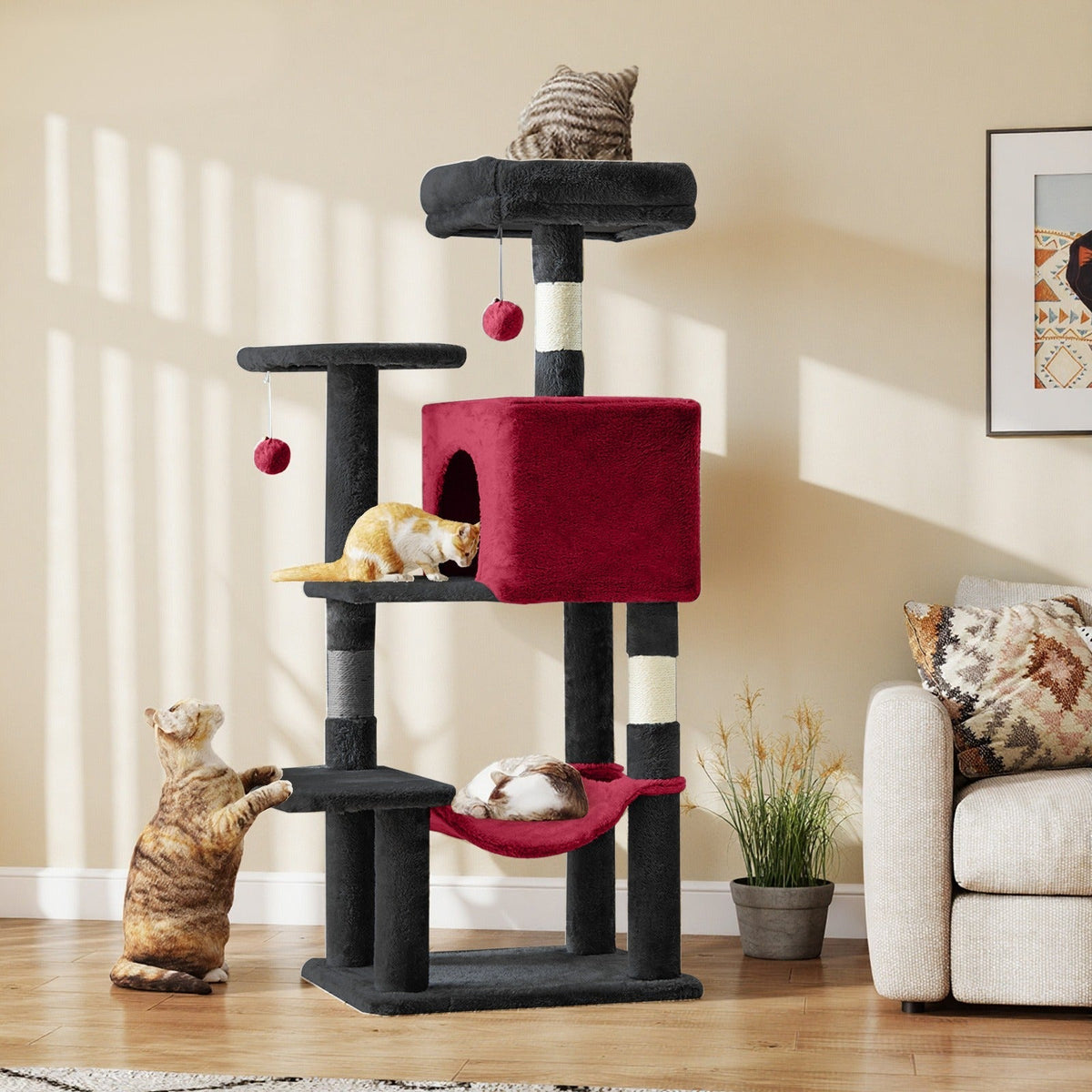Multi-Level 44in Cat Tower with Enclosed Condo, Hammock, Round Platforms and Sisal-Wrapped Posts — image 35