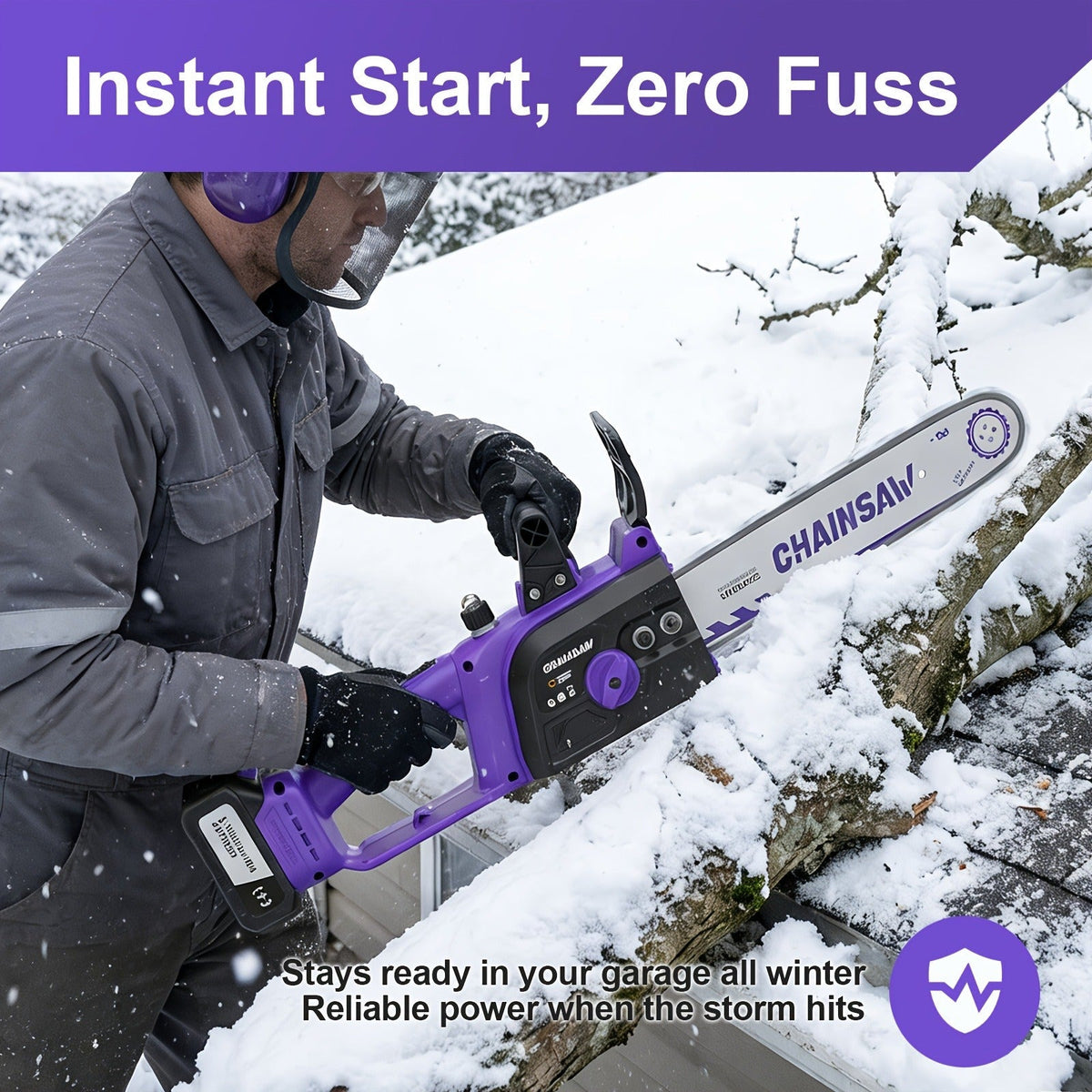 Cordless Brushless Chainsaw with 6- or 12-Inch Bar, One- or Two-Battery Kits in Purple, Green, Teal or Yellow — image 14
