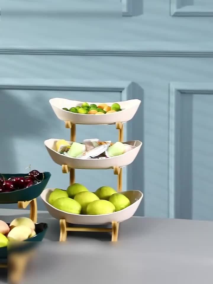 Fruit Stand 2/3-Tier Plastic Tiered Tray | Elegant Candy Display Snack Bread Bowl for Kitchen Living Room | Space-Saving Coun