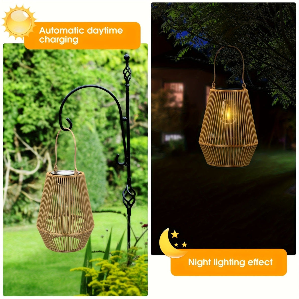 Solar Outdoor Lights Bohemian Bamboo Hanging Lanterns, Warm White, 1/2/4 Piece Sets for Patio Decor — image 18