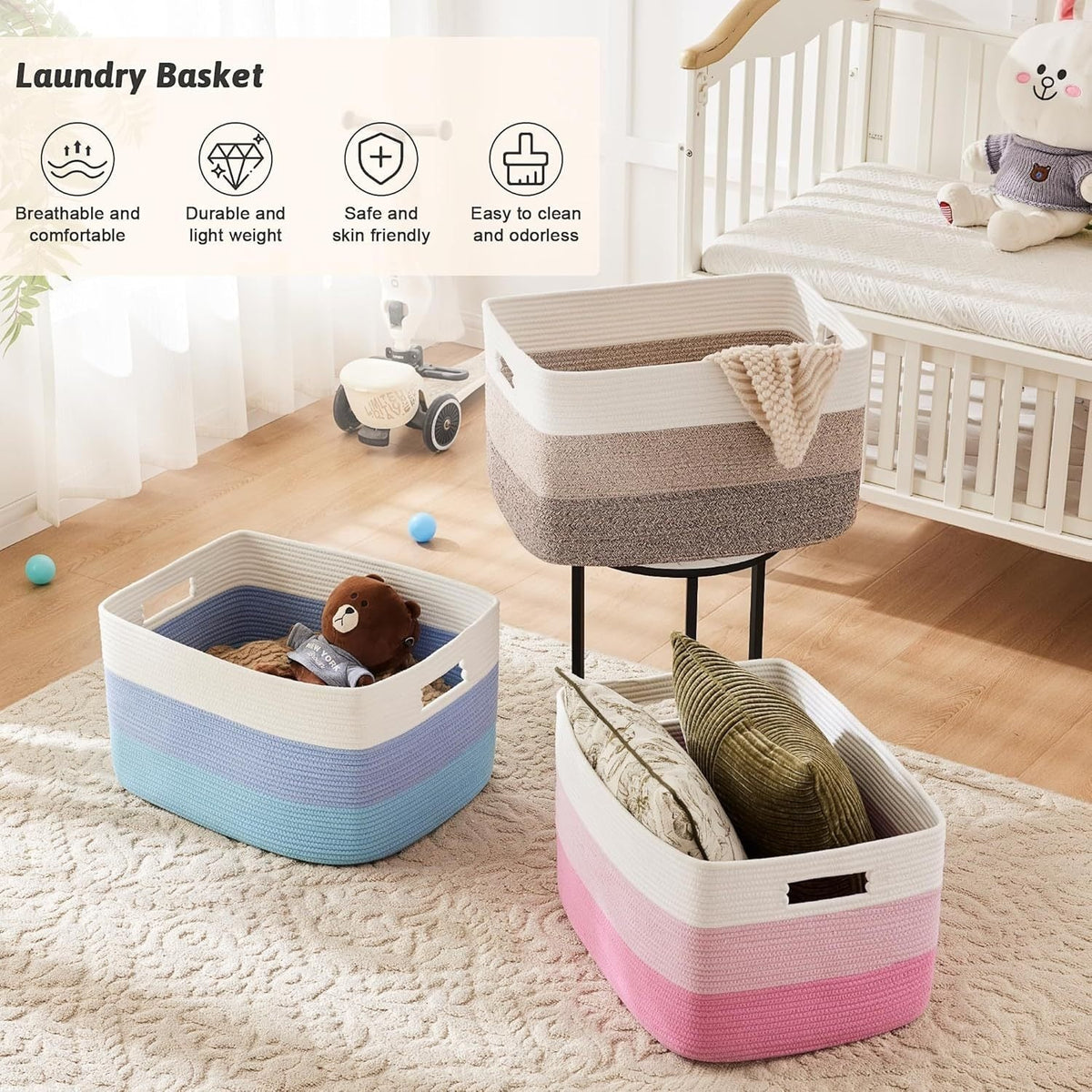 Storage Bag, Open-Top Woven Organizer in 30L, 65L or 100L with Handles and Black, Pink, Gray or Blue Options — image 14