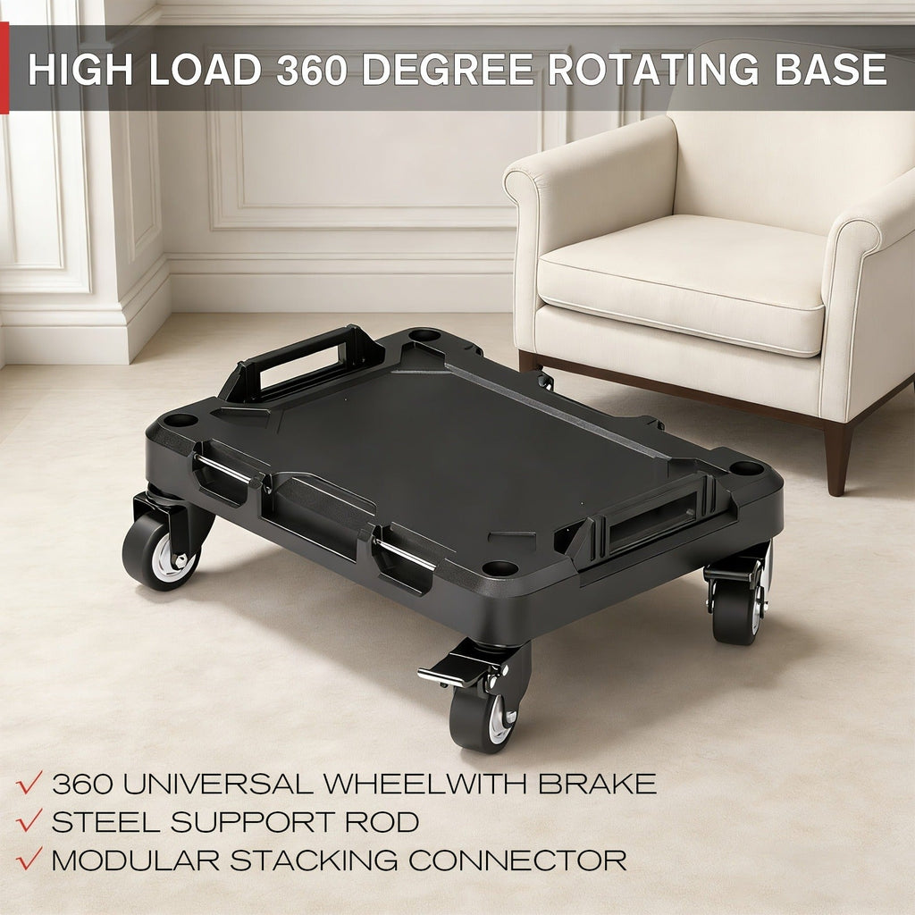 Rolling Tool Box with Wheels 3-Tier Stackable Organizer | Lockable Compartments, Connected Storage, 17" Large Plastic Toolbox
