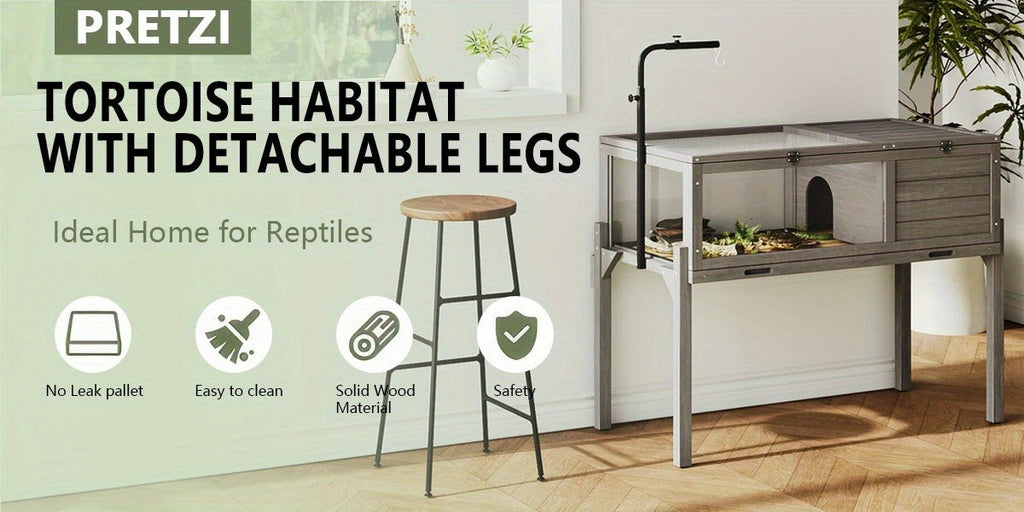 Large Tortoise Habitat Turtle Cage Enclosure with Detachable Legs Removable Roof Ramp Lamp Holder Indoor Outdoor — image 12