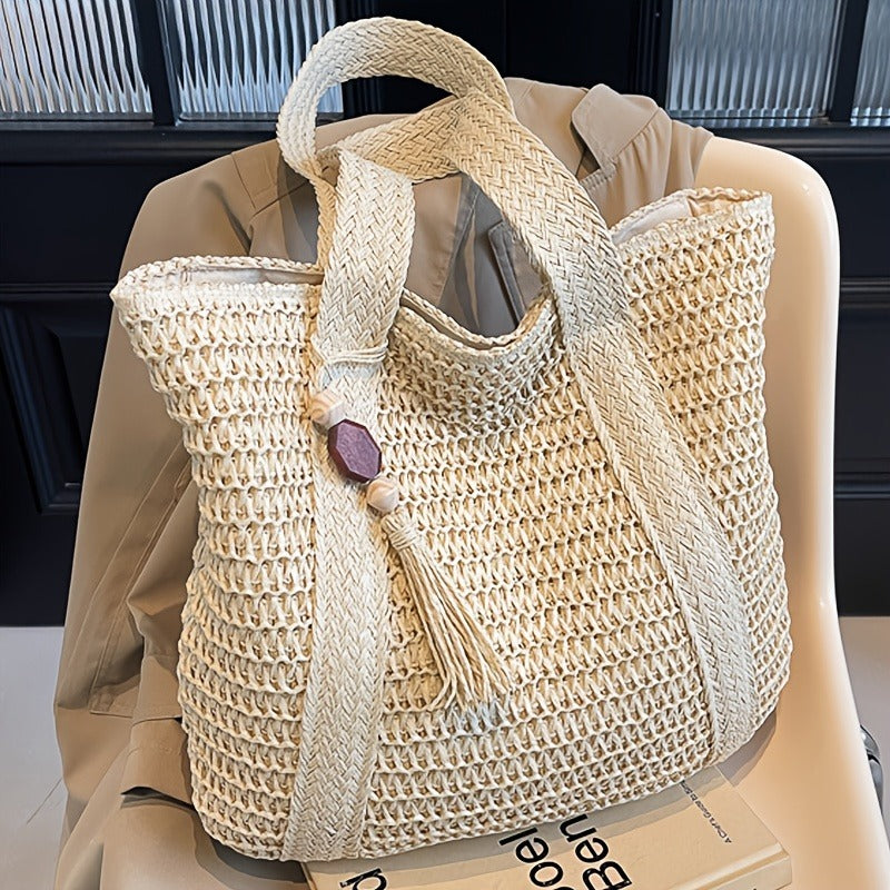 Woven Tote Bag with Tassel and Large Beach Storage for Women — image 13