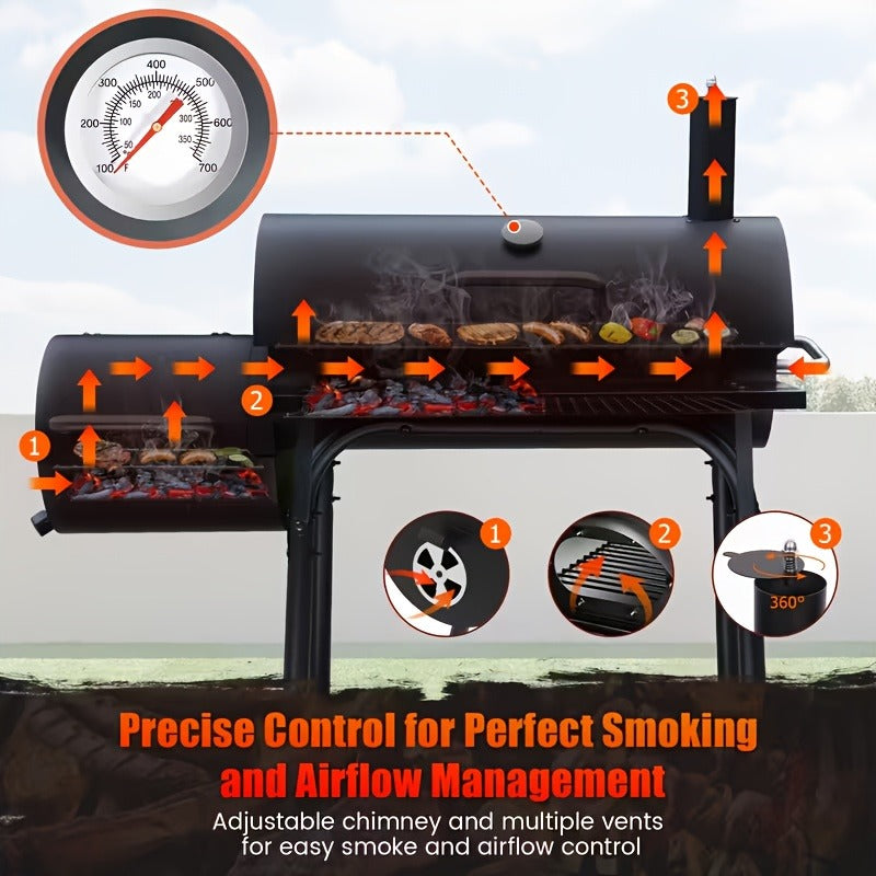 Barrel Charcoal Grill with Offset Smoker, Wheeled Cart, Side Firebox and Two Black Configuration Options — image 12