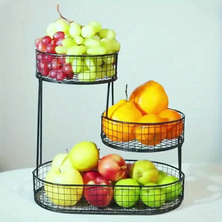 Three-Tier Black Wire Fruit Basket with Staggered Round Bowls and Rectangular Countertop Base — image 11