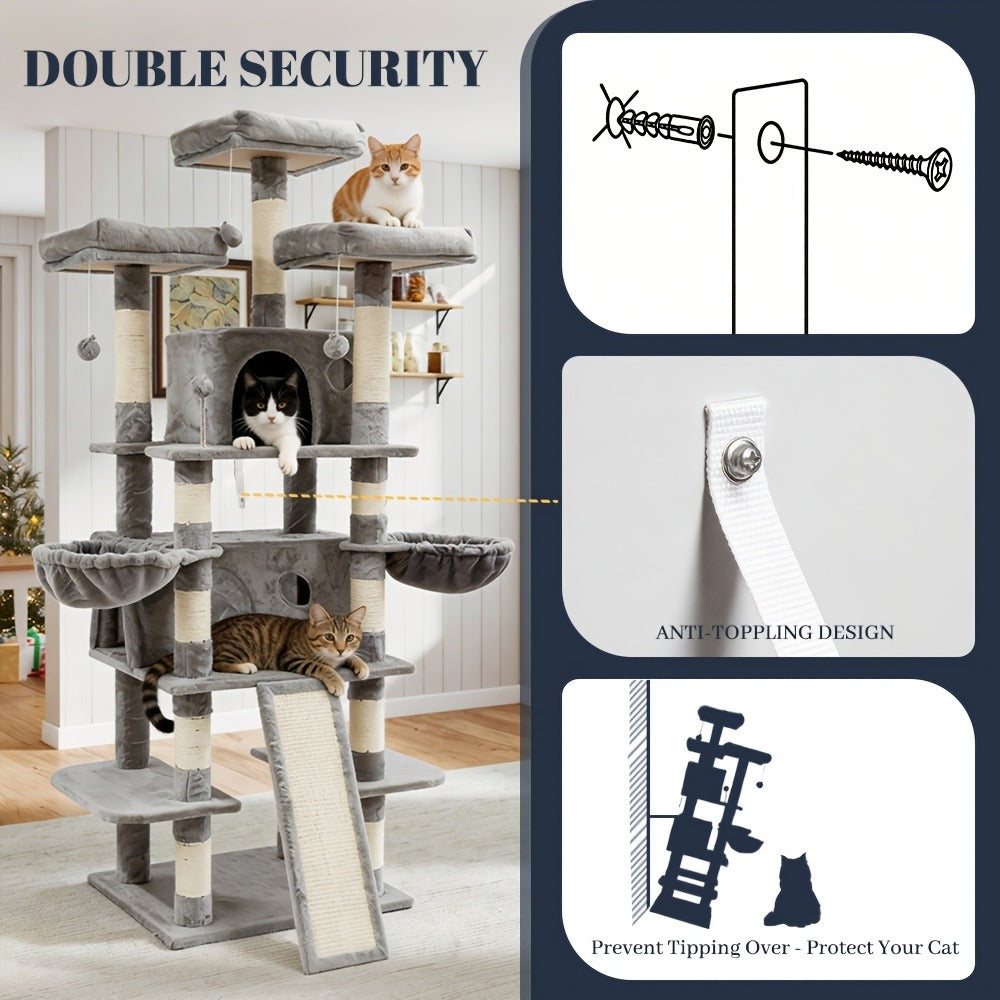 Large Multi-Level Cat Tower with Two Condos, Three Perches, Hammocks and Six Gray, Beige or Taupe Configurations — image 18