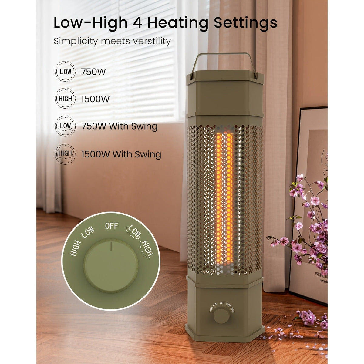 Electric Patio Heater 1400W 28", All-Around Radiant Heating with Tip-Over & Overheat Protection — image 12