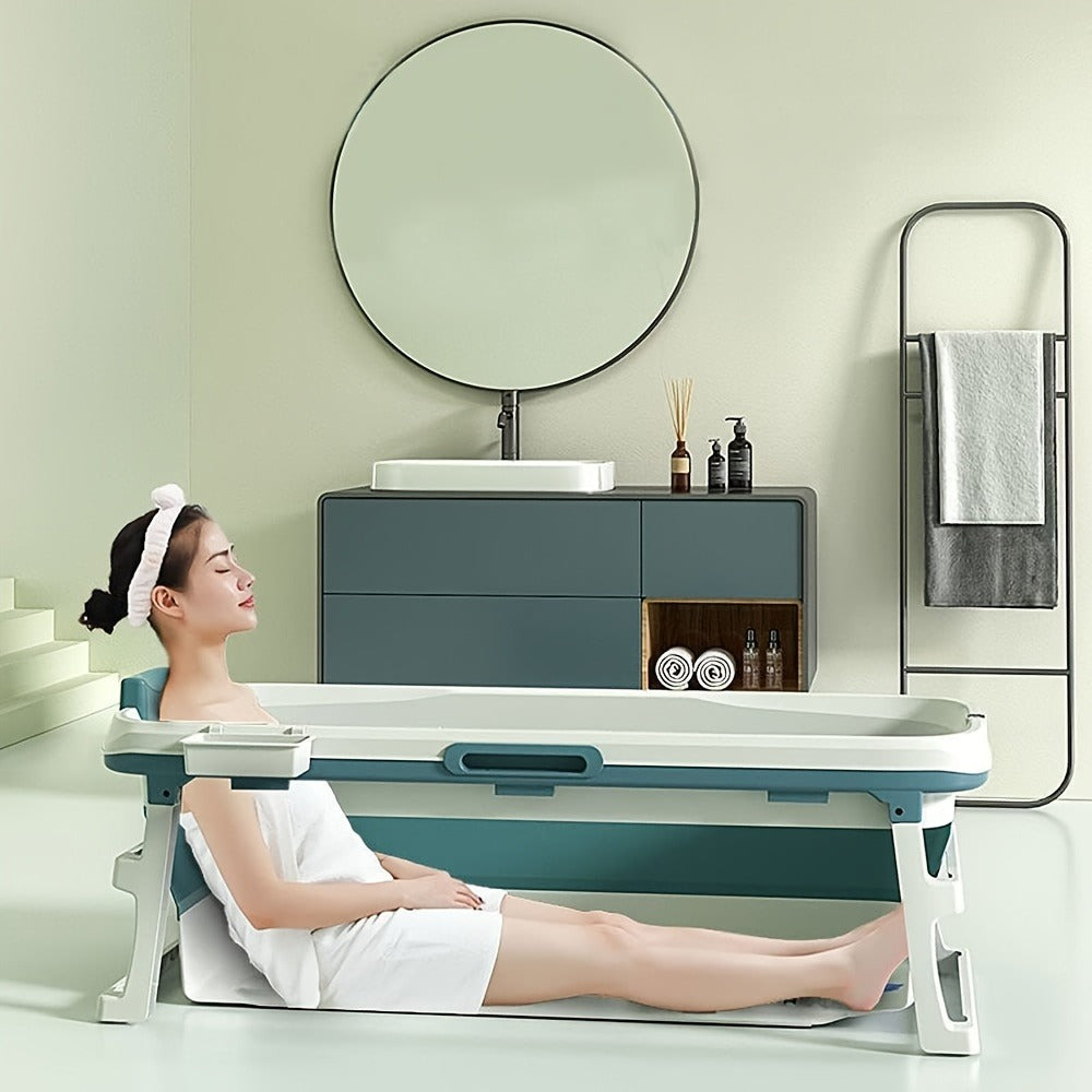 Rectangular Collapsible Adult Soaking Tub in Blue with Rigid Folding Frame, Thermal Cover and Drain Hose — image 11