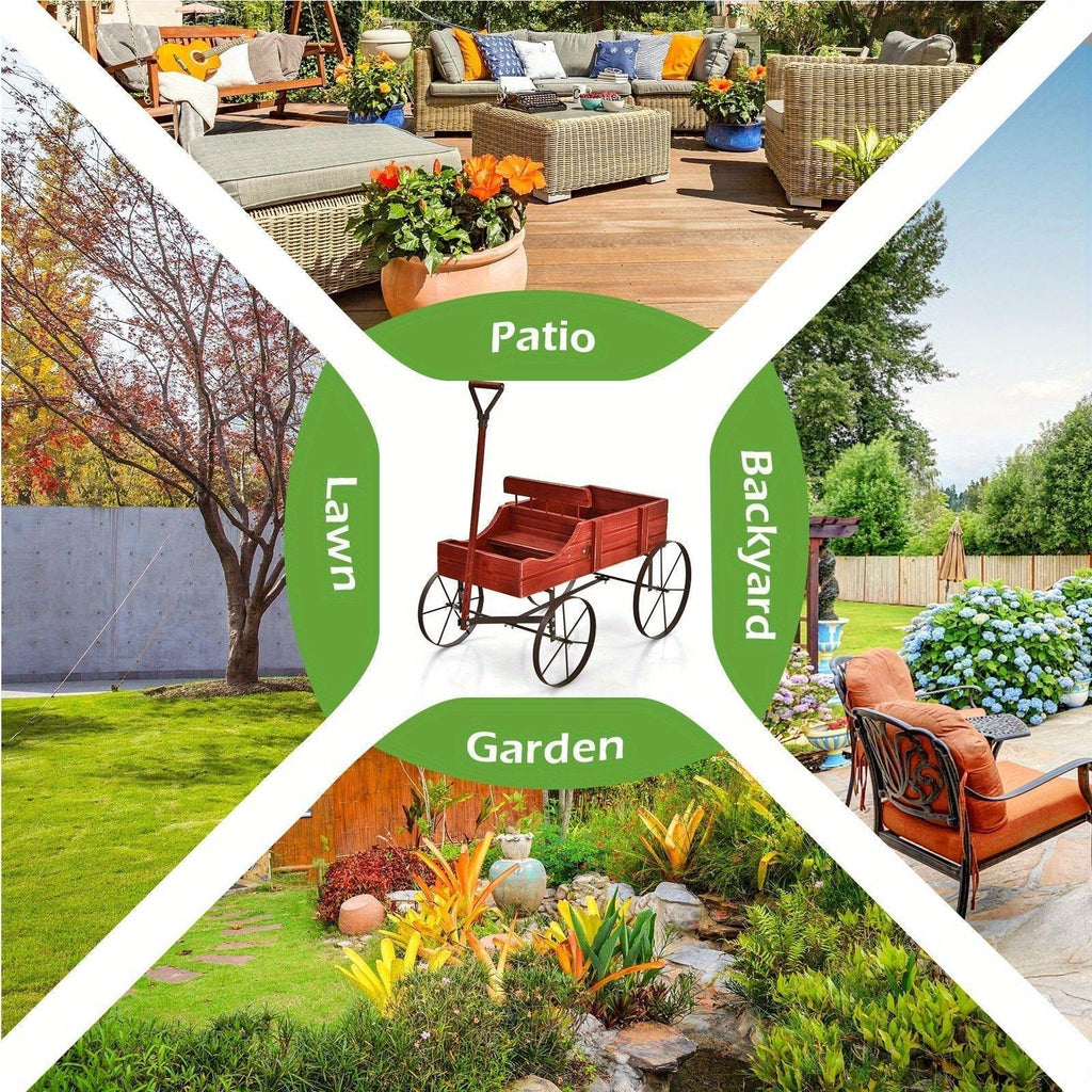 Wooden Flower Stand with 4 Wheels, Rolling Plant Trolley for Garden, Balcony & Terrace, for Garden, Patio and Yard Use — imag