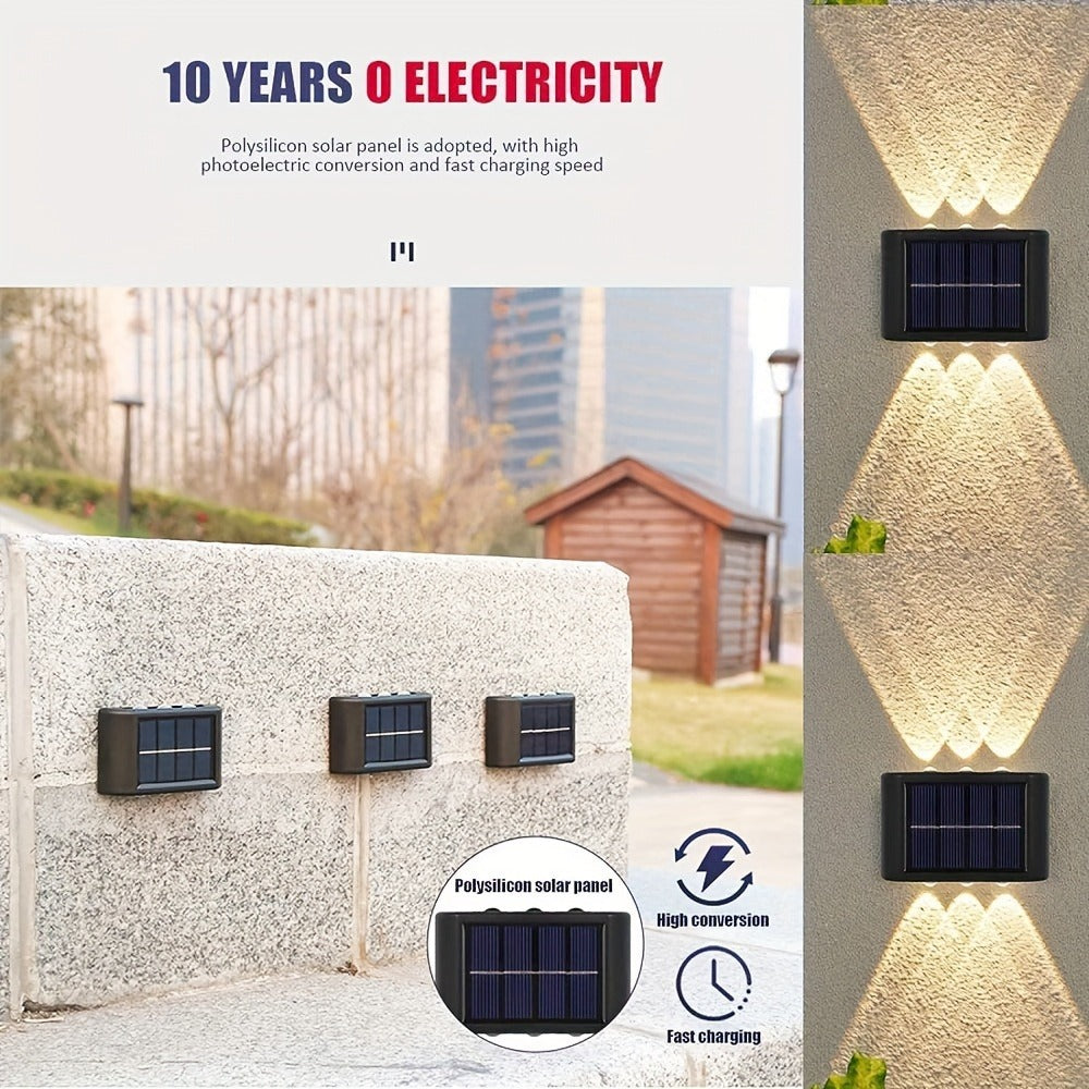 Solar Wall Light Outdoor 8 Pack 6 LED Deck Fence Garden Lamp Waterproof Auto Dusk to Dawn Courtyard Pathway Garage Yard Decor