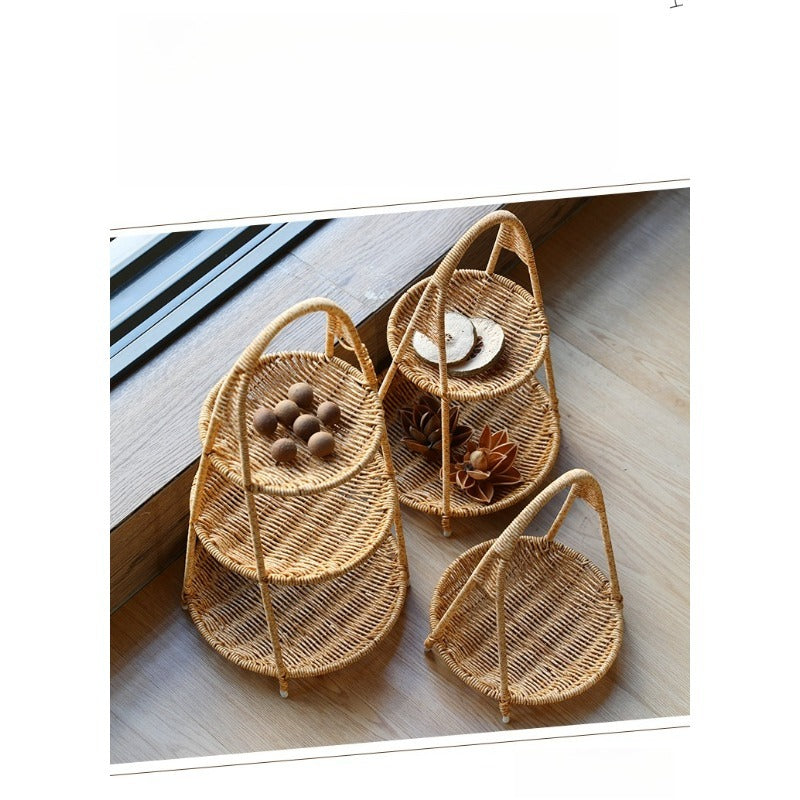 Round Tiered Serving Tray with Woven-Look Frame in Single- or Two-Layer Light Coffee Configurations — image 12