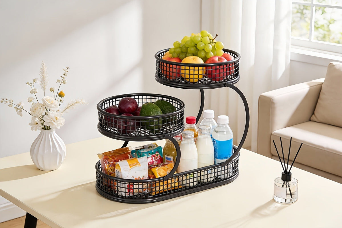 Fruit Basket with Two Round Bowls and 15.75-Inch Rectangular Base Tray — image 11