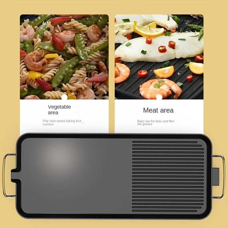 Electric Griddle 1500W Non-Stick Oblong Baking Pan 5-Speed Temperature Control Smokeless Indoor Grill for Eggs Vegetables BBQ