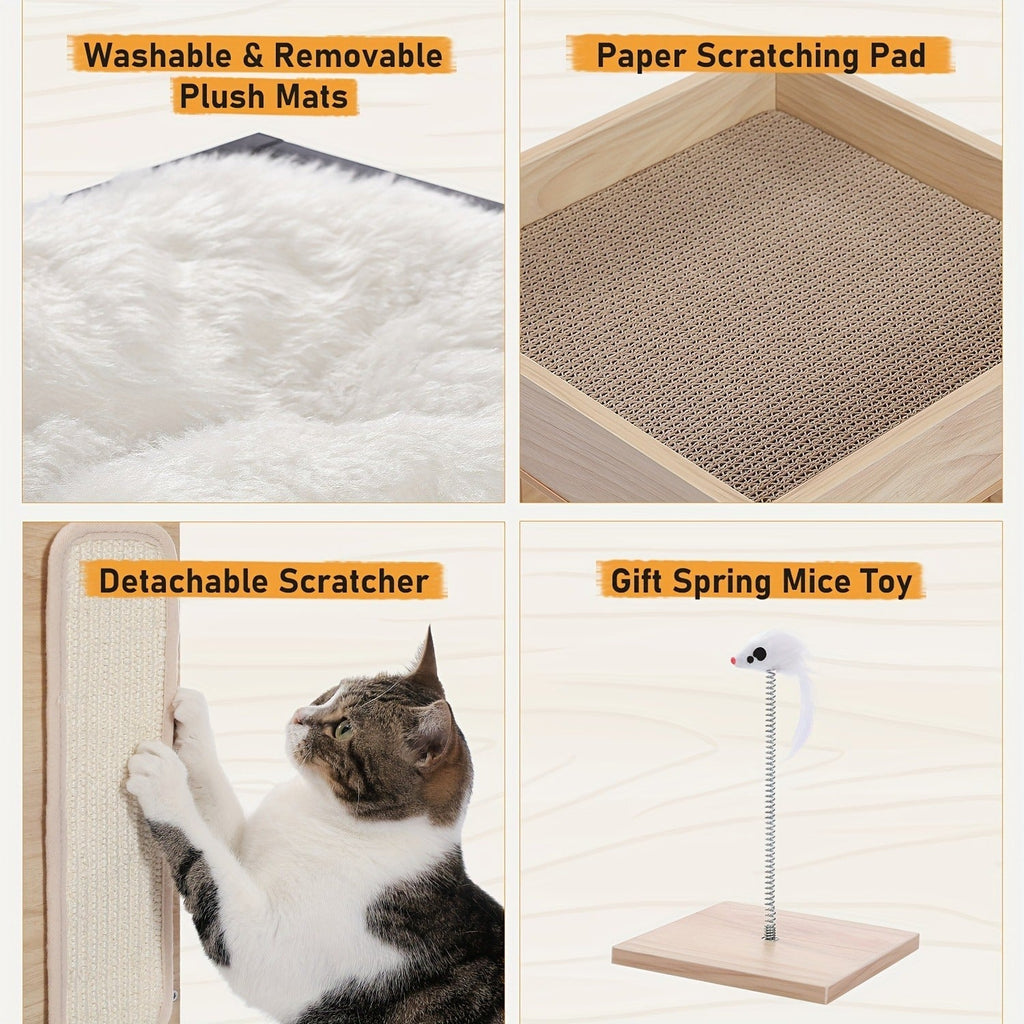 23.6-Inch Wood-Look Cat Tree Bed with Three Levels, Removable Soft Mats and Brown Finish for Indoor Cats — image 8