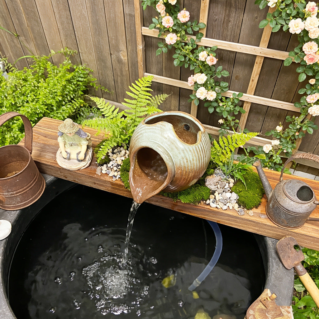 Ceramic Tabletop Fountain Mini Water Feature Ornament Retro Garden Style for Aquarium Fish Tank Indoor Outdoor Decor — image 
