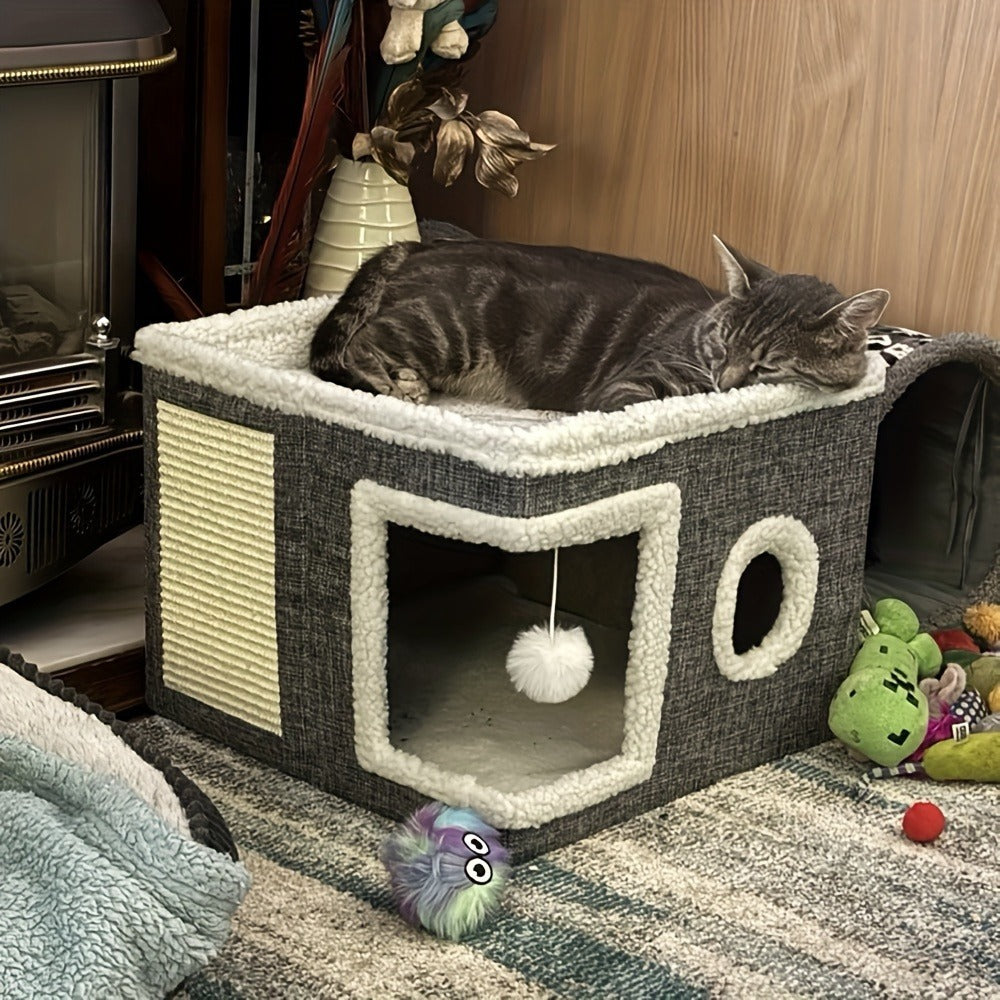 Foldable Gray Cat Condo with Top Platform, Scratch Panel, Openings and Four Cube-Style Options — image 7
