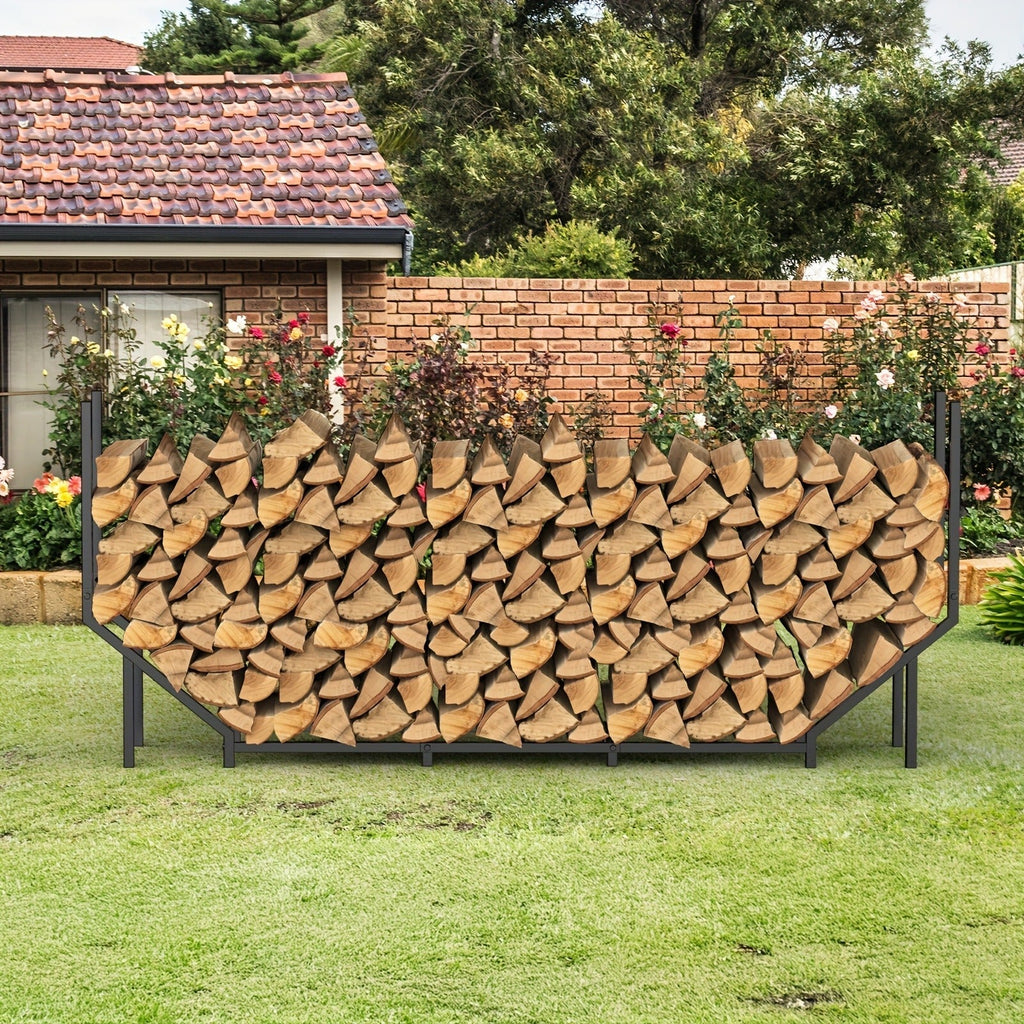 Firewood Rack Heavy Duty Adjustable – Outdoor & Indoor Log Holder with Cover, A-Frame Steel Wood Storage Stand for Fireplace,