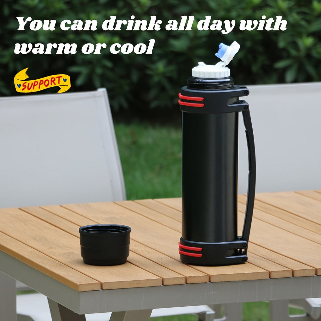 2000ml Stainless Steel Water Bottle Flask with Cup-Style Cap, Rigid Side Handle and Shoulder Strap — image 12
