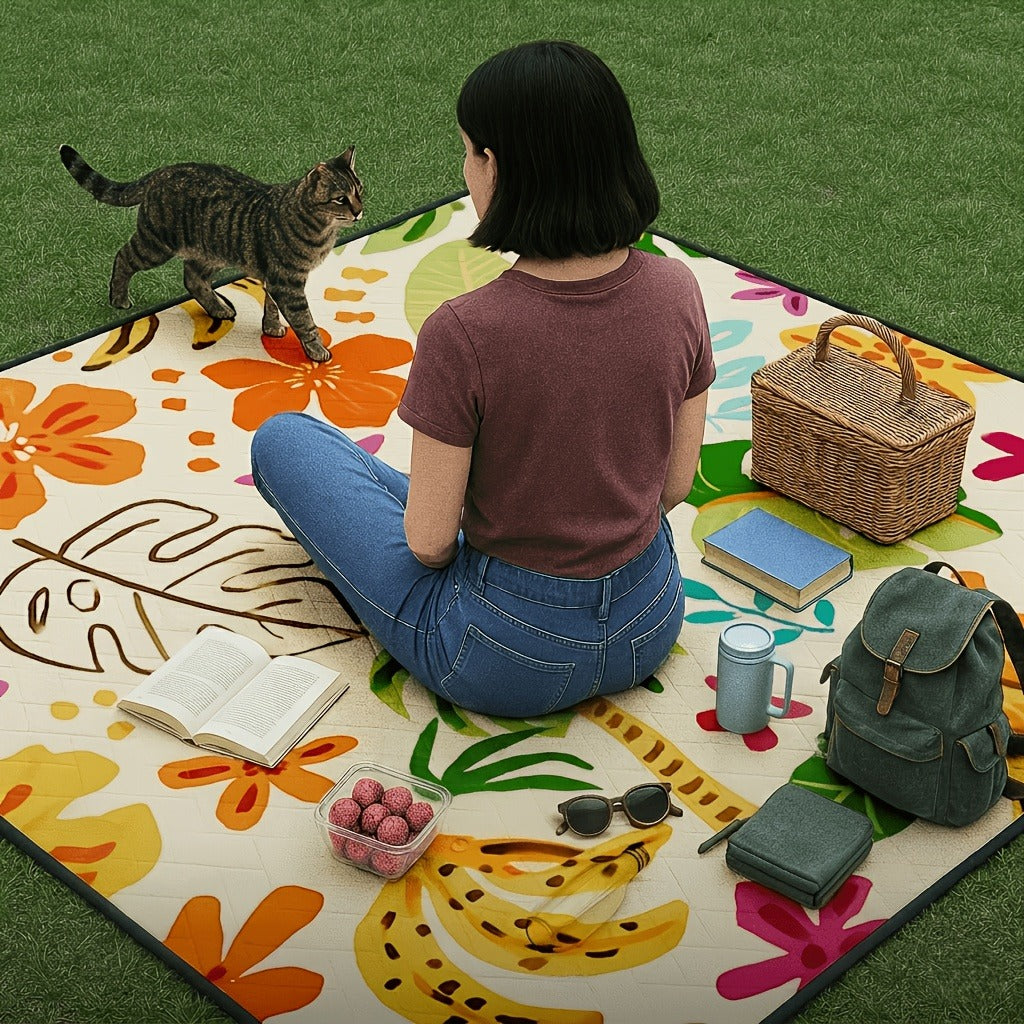 Padded Foldable Picnic Blanket with Floral Pattern for Beach Trips, Park Outings, Camping and Everyday Travel — image 10