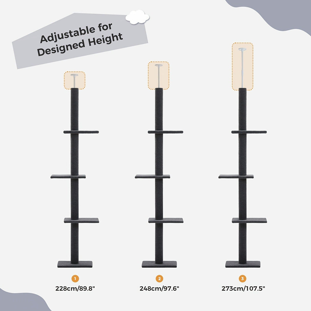 90-107.9-Inch Floor-to-Ceiling Cat Tree with Four Platforms, Tension Post and Five Style Options — image 19