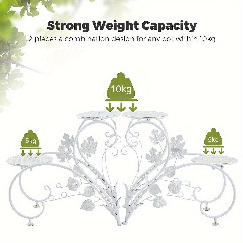 Two-Piece Half-Heart Metal Plant Stand Set with Four-Tier Pot Display for Garden, Patio or Home — image 10