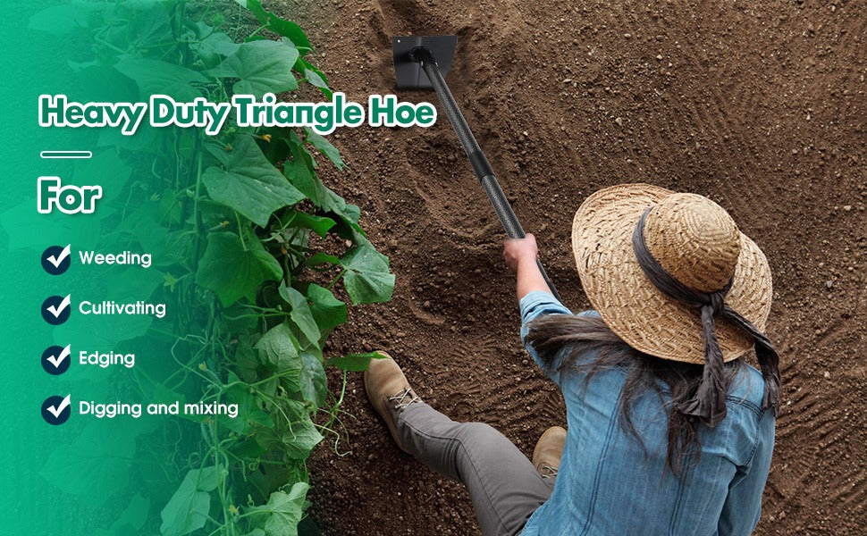 Garden Hoe Triangle Carbon Steel with Adjustable 15-72 Inch Long Handle, Sharp Triangular Blade for Weeding — image 10