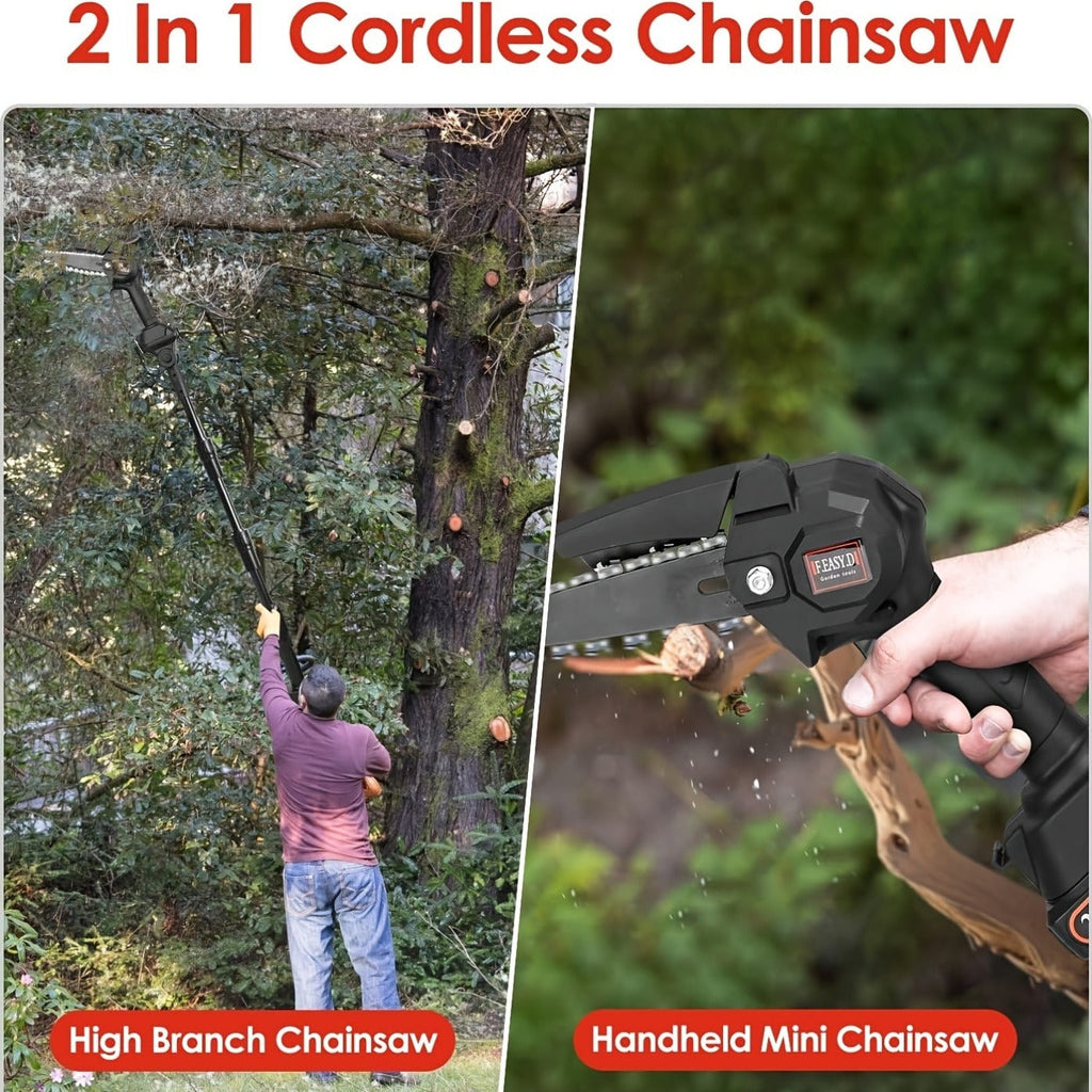 Cordless 4- and 6-Inch Pole Saw with Three Extension Sections, 90° Head, Two Batteries and Two Colors — image 15