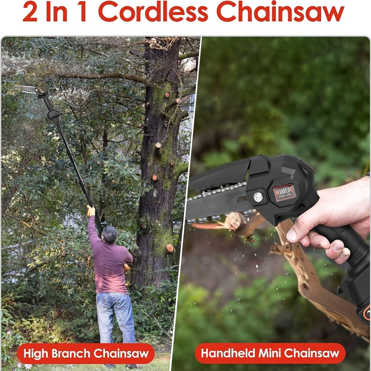 Cordless 4- and 6-Inch Pole Saw with Three Extension Sections, 90° Head, Two Batteries and Two Colors — image 15