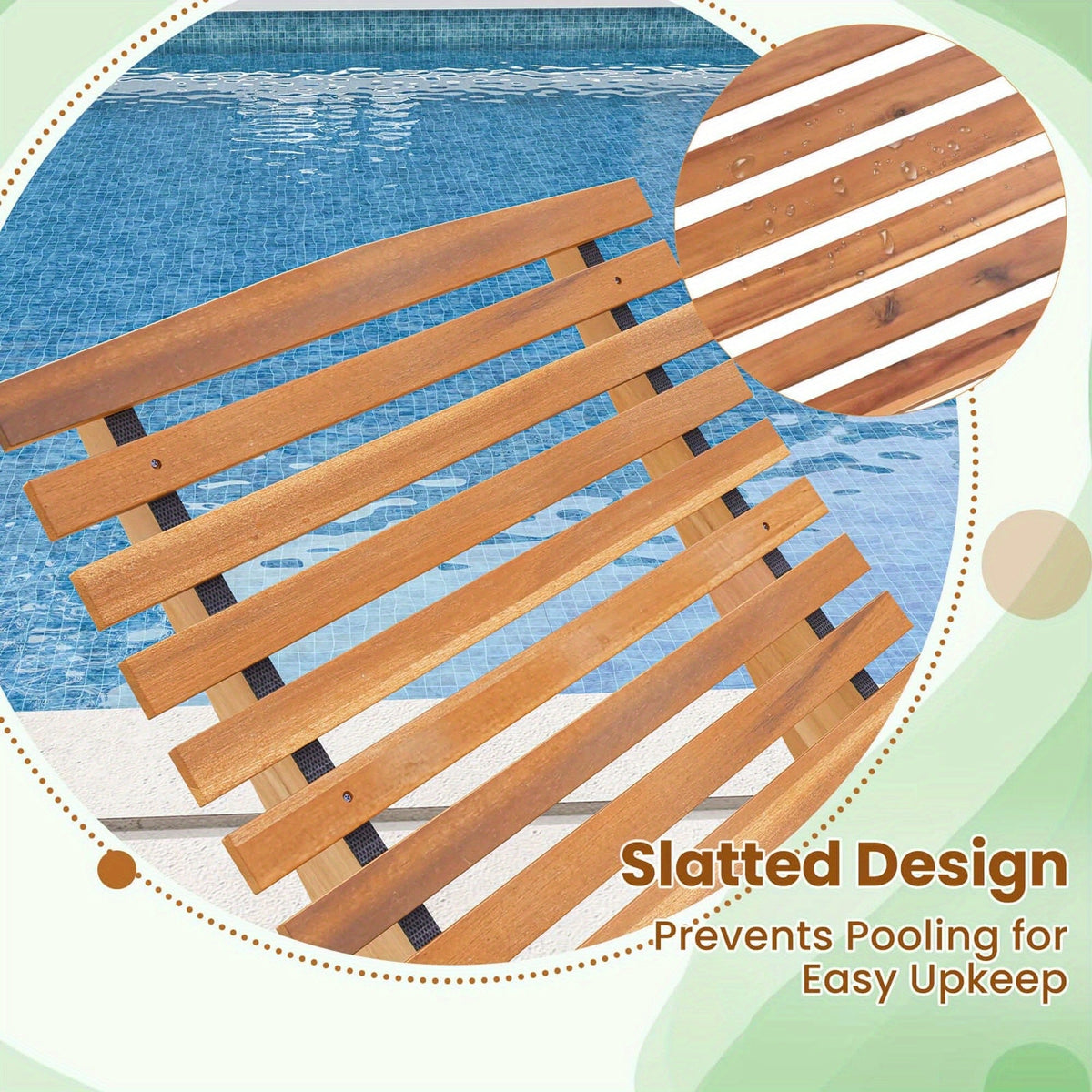 Acacia Wood Rocking Chaise Lounge Outdoor High Back Slatted Seat Stopper Patio Rocker for Deck Poolside Garden — image 10