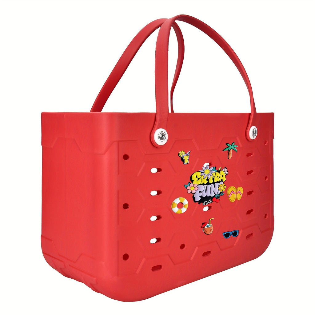 EVA Beach Bag for Women with Drainage Holes Waterproof Tote Bag Summer Outdoor Camping Shopping Travel Bag with Cute Decorati