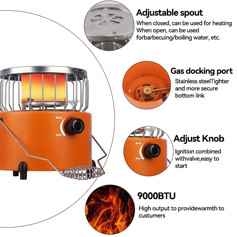 Camping Gas Stove Heater 9000 BTU 2-in-1 Portable Propane Indoor Outdoor Stove with Adjustable Flame — image 13