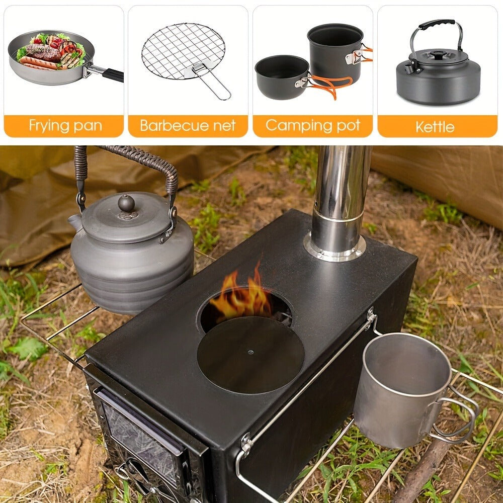 Wood Burning Camp Stove with Chimney Pipe Portable Outdoor Camping Stove for Cooking, BBQ, Boiling Water & Heating — image 13
