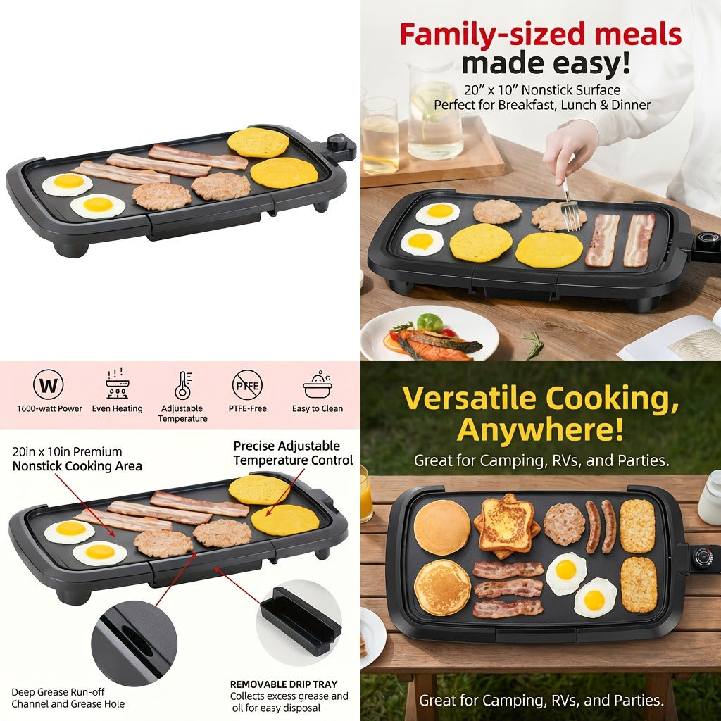 Electric Griddle Non-Stick Teppanyaki Grill Pan, Frying & Grilling All-in-One for Eggs, Steaks, Bacon — image 13