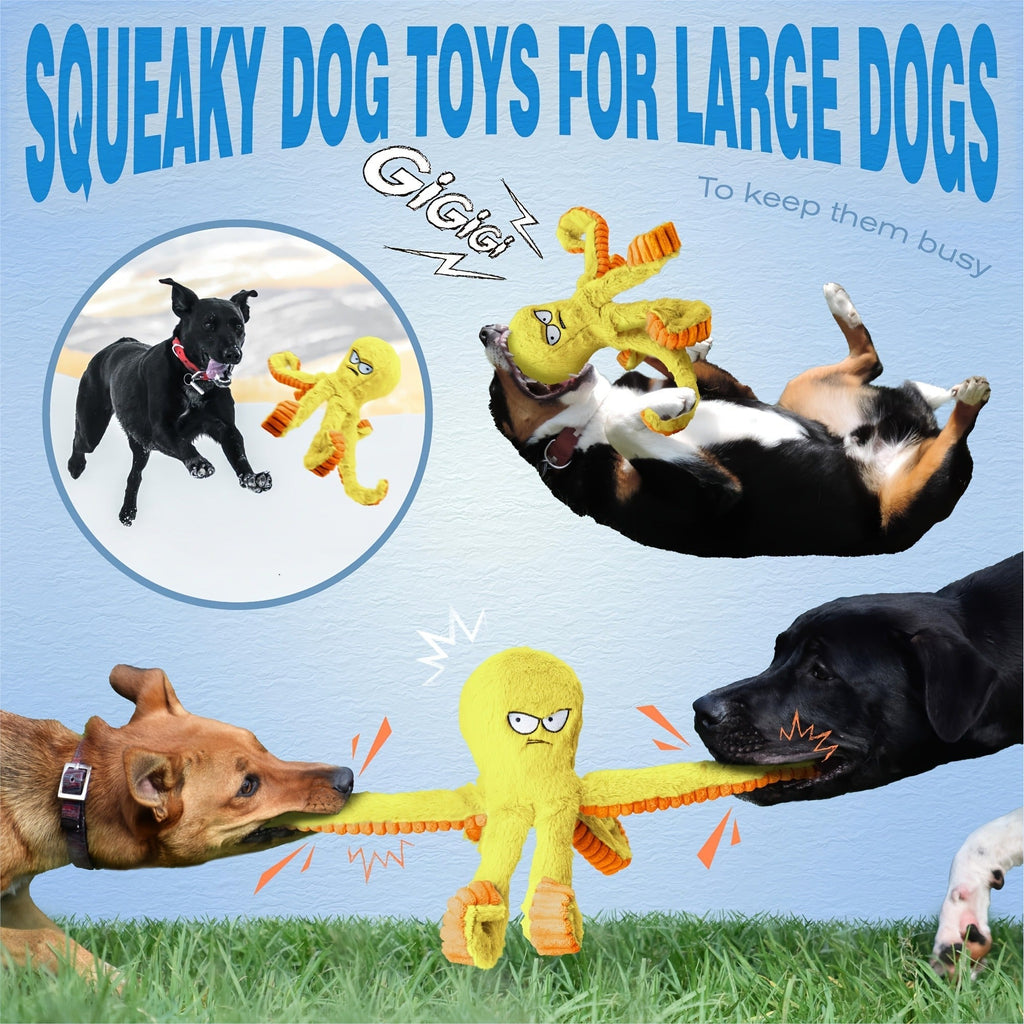 Dog Toy Octopus Plush with Built-In Squeaker and Crinkle Texture in Blue or Yellow with 1, 2 or 4-Pack Options — image 5