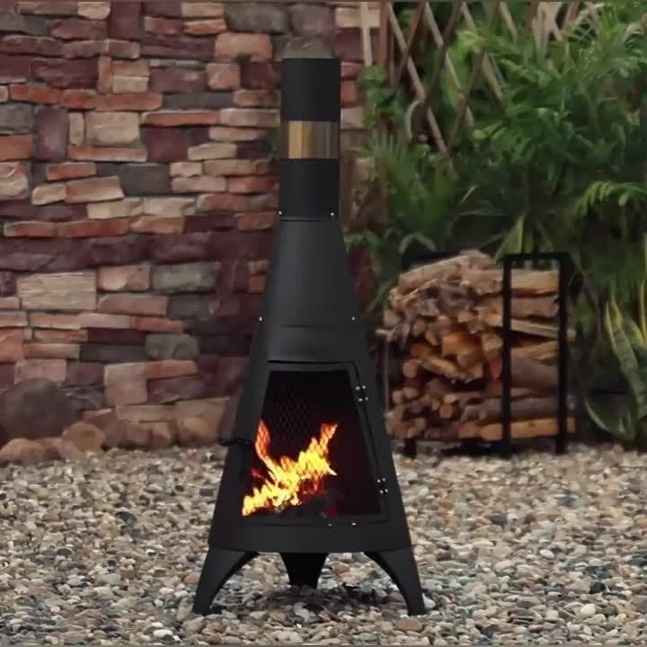 Outdoor Fire Pit Heater with Chimney Design 45-Inch Sitting Height Wood Burning Patio Stove with Mat — image 11