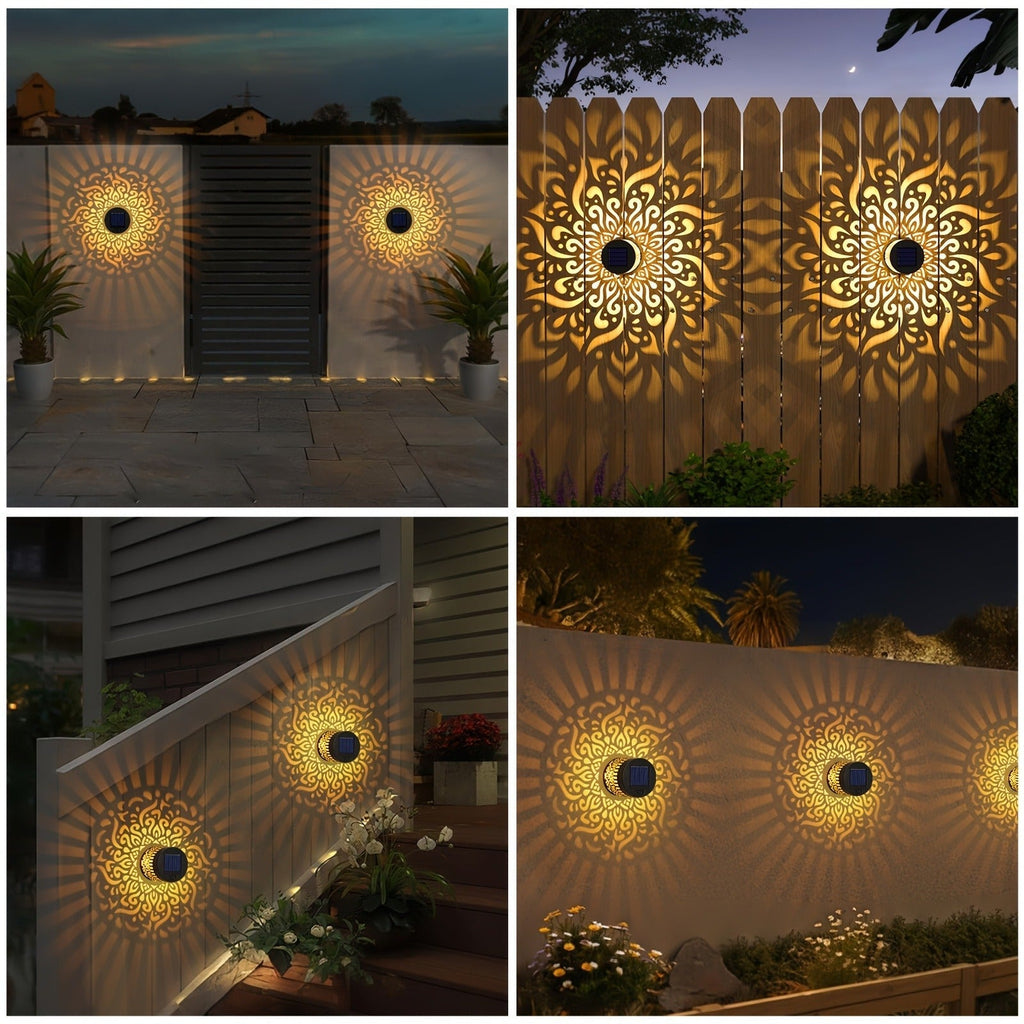 Solar Garden Lights IP65 Mandala Metal Wall Lanterns with Pattern Projection in 1/2/4 Packs for Fence Decor — image 10
