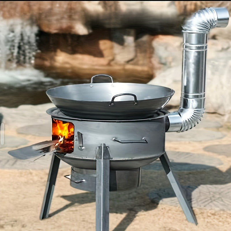 Round Wood-Burning Camp Stove Set with Chimney Pipe, Tripod Legs and 13.78- or 16.93-Inch Diameter Options — image 12